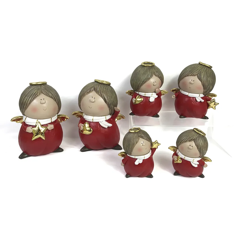 Оптовая продажа, Набор фигурок рождественских кукол-ангелов из полимерной смолы, красное Рождественское украшение с ангелом