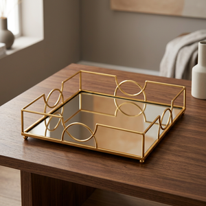 Modern <b>Gold</b> Plated <b>Rectangular</b> Storage Tray <b>Mirrored</b> Surface Single Tier Dishwasher Safe Decorative Organizer for Table Top Use - Product Image 1