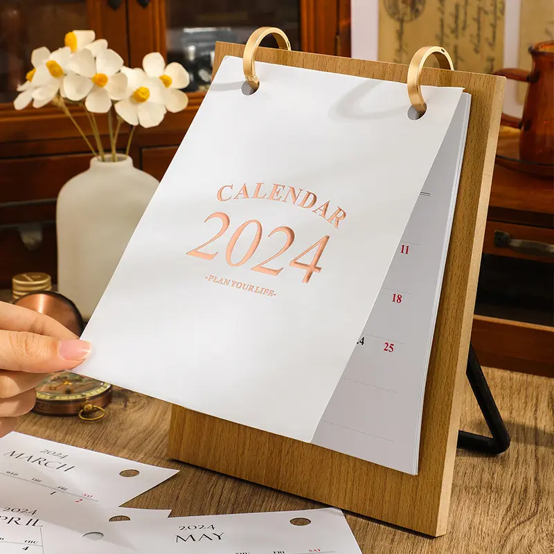 2024ภาษาอังกฤษปฏิทินโต๊ะสไตล์Retro Home Office Desktopตกแต่งCreativeปฏิทิน 464