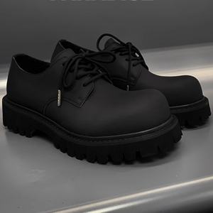 Chaussures Derby en Cuir Oxford Rétro Britanniques Montantes pour Hommes, Tête Ronde, Fini Mat Senior, Design Grande Tête, Noir - Product Image 4