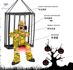 Gào thét treo Halloween cảm biến chuyển động Bộ Xương lồng Tù Nhân sáng lên đôi mắt ma ám trang trí ngôi nhà - Product Image 3