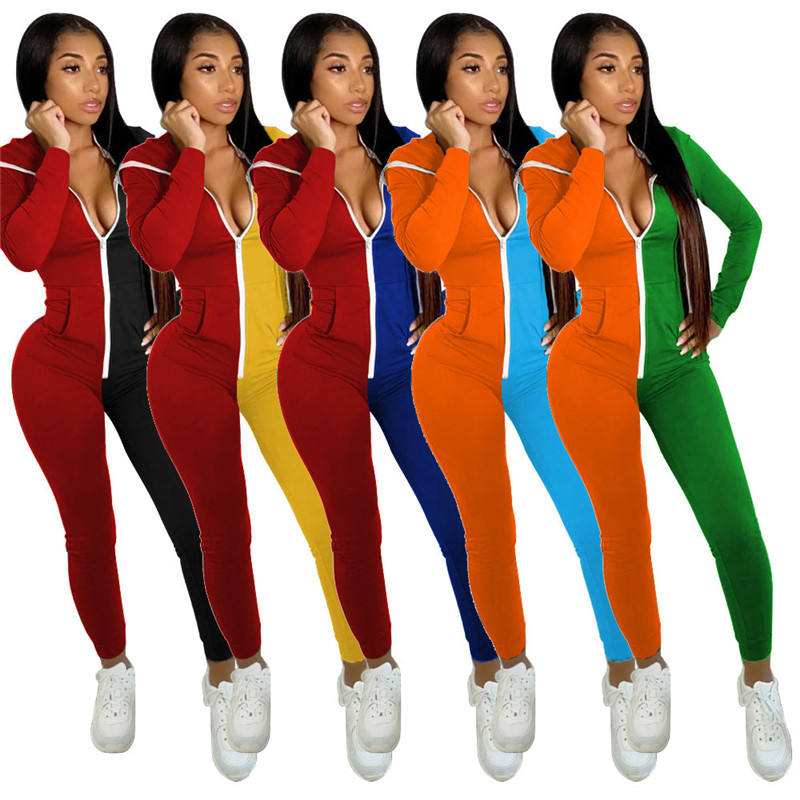 Color Matching Long Sleeve One Piece Zipper Tracksuits Custom Women S Sportswear Full Face Zip Up Hoodie Sets For Women Buy Color Matching Full Face Zip Up Hoodie Sets New Arrival Solid Color