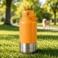 Bouteille isotherme sous vide 32oz personnalisable avec fonction 3-en-1 : gobelet à double paroi isolé avec couvercle à paille et gamelle pour animaux de compagnie