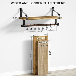 Étagère murale en bois rustique pour salon <span class=keywords><strong>cuisine</strong></span> porte-épices porte-serviettes 8 crochets amovibles Solution de rangement suspendue en plastique usage domestique - Product Image 3