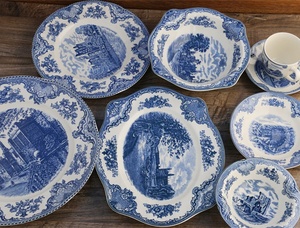 Service <span class=keywords><strong>de</strong></span> vaisselle en céramique bleue à prix réduit pour le château d'Angleterre <span class=keywords><strong>ancienne</strong></span> - Product Image 2