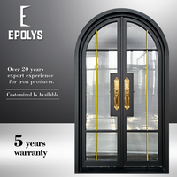 Elegante Puerta Doble de Entrada de Hierro Forjado con Arco, Manijas Doradas, Diseño Moderno para Villa, Exterior Antirrobo, Galvanizada