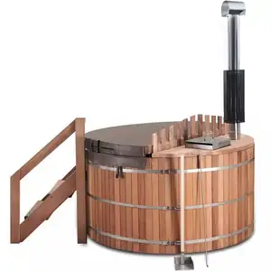 Hot Sale Custom Round Thermo-wood Cedar Hot Tub with Wood Burning Stove and Wooden Cover