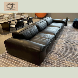 OKF Canapé d'Angle <span class=keywords><strong>en</strong></span> <span class=keywords><strong>Cuir</strong></span> Véritable Noir, Design de Luxe Italien, Style Moderne, Vente <span class=keywords><strong>en</strong></span> Gros pour Appartements et Villas - Product Image 2