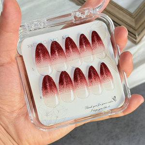 144 faux ongles en amande rouges dégradés pour la Saint-Valentin, avec paillettes, courts, à presser, couvrance totale, en acrylique, pour manucure - Product Image 5