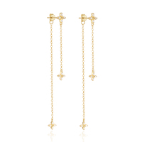 Elegante Ohrstecker 18k Vergoldet INS 925 Silber Kleeblatt Stern Doppel-Quasten-Kette Blumen-Tropfenohrringe für Damen