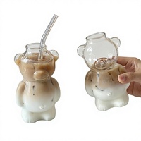 Tasse en verre créative en forme d'ours, élégante, résistante aux hautes températures, pour thé au lait, latte, café, design de dessin animé personnalisé, moderne