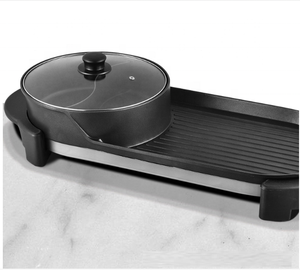 Panci panas elektrik multifungsi, panci pemanggang elektrik cepat memasak, wajan instan 2 In 1, wajan panas Bbq, multi fungsi - Product Image 2