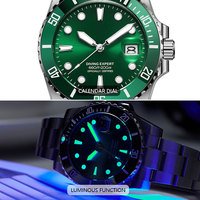 Jam Tangan Pria Mewah Otomatis Mekanik Stainless Steel Logo OEM Kustom, Hijau untuk Menyelam, Dilengkapi Kalender dan Casing Safir