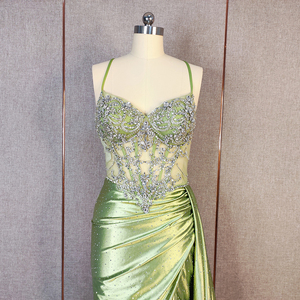 Robes de soirée en satin <span class=keywords><strong>vert</strong></span> <span class=keywords><strong>sauge</strong></span>, brodées à la main, dos nu, fente latérale, pour demoiselles <span class=keywords><strong>d</strong></span>'<span class=keywords><strong>honneur</strong></span> - Product Image 5
