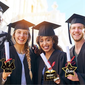 Nouvel ensemble de 8 décorations suspendues pour fête de remise de diplôme, noir, or, rose, pailletées, avec étiquettes « Félicitations, diplômé ! » et « J'ai fait ça ! » avec corde, fournitures de décoration - Product Image 2
