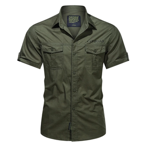 Camisa de Trabajo de Manga Corta para <span class=keywords><strong>Hombre</strong></span>, 100% Algodón, Antiarrugas, Transpirable, con Múltiples Bolsillos, Uniforme para Entrenamiento al Aire Libre - Product Image 2