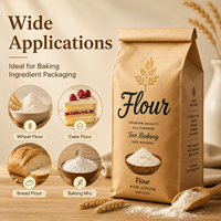 Sac en papier kraft anti-humidité à soufflets latéraux, doublé, imprimé sur mesure, avec fermeture à lien métallique, pour farine de blé, boulangerie, pain, gâteaux, céréales et produits secs