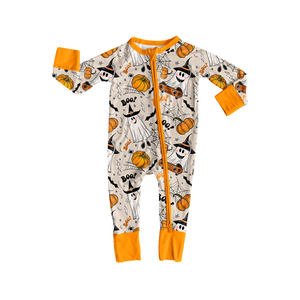 Personalizado Halloween calabaza BOO niños pijamas trajes Casual estampado Sleepers mameluco para Niños Pequeños Hermanos a juego de los niños - Product Image 2