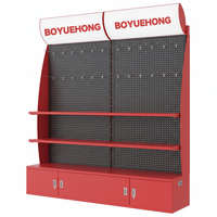 Lemari Display Ritel Pegboard dengan Rak Gantungan dan Penyimpanan Bawah untuk Toko Perkakas