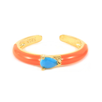 Cincin Fashion ROXI Mewah Terlaris Berlapis Emas 18K Perhiasan Perak Sterling 925 Cincin Enamel Terbuka yang Dapat Disesuaikan dengan Zirkon Berwarna
