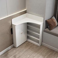 Meuble de toilette d'angle, mini, moderne, minimaliste, rangement intégré, station de maquillage triangulaire murale d'angle pour chambre à coucher