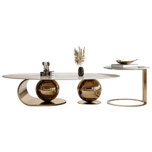 Table basse de salon moderne Simple de luxe en acier inoxydable, grande et petite Table d'appoint ronde