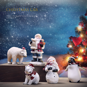 Christmas Resin Figurines Miniature Decorations Santa Snowman Penguin Bear Home Indoor Ornament Living Room Craft Gift - Product Image 1
