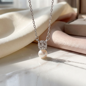 Collar de Plata S925 con Baño de Oro de 18K y Perla de Concha, Colgante Redondo con Circonita Cúbica, Regalo de Joyería para Mujer - Product Image 2