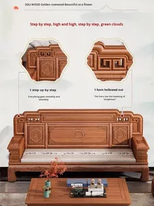 Set <span class=keywords><strong>di</strong></span> Divani <span class=keywords><strong>in</strong></span> <span class=keywords><strong>Legno</strong></span> Massello Huali, Stile Classico Cinese Intagliato, Doppio Uso Inverno-Estate, <span class=keywords><strong>in</strong></span> Palissandro per Arredamento Villa e Soggiorno, Alta Densità - Product Image 5