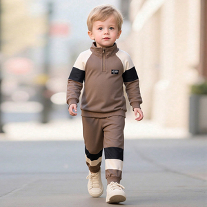 Completi per Bambini di Alta Qualità, Felpa a Maniche Lunghe Color Kaki con Pantaloni, Motivo Cartoon, Tessuto in Lana Pettinata per Autunno, 2-7 Anni - Product Image 3