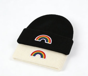 Bonnet en tricot personnalisé avec broderie arc-en-ciel, unisexe, chaud, côtelé, à revers, pour homme et femme - Product Image 5