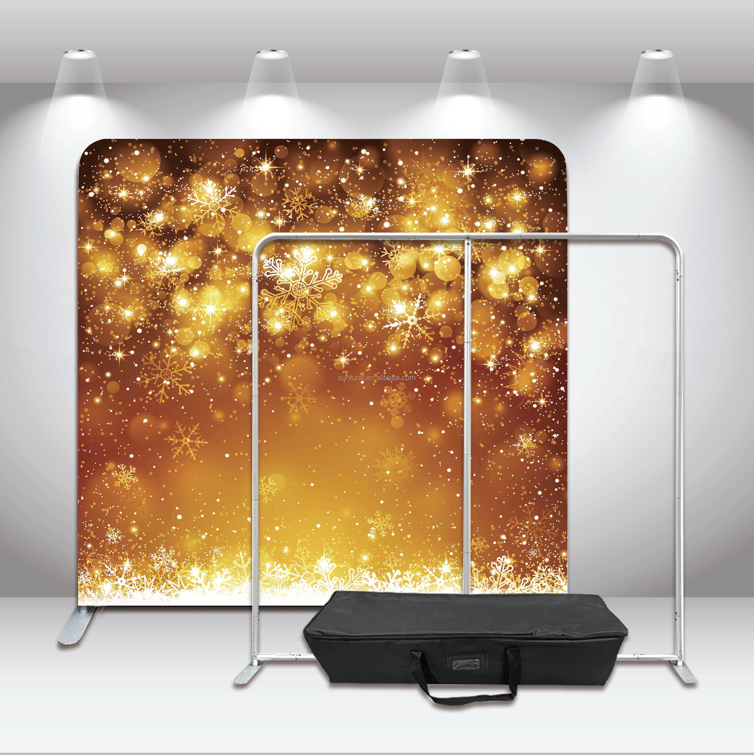 Free Design 8*8FT Washable Fabric, Aluminum Stand with Pillowcase-style Photobooth Backdrop, for Christmas and Birthday Parties.
