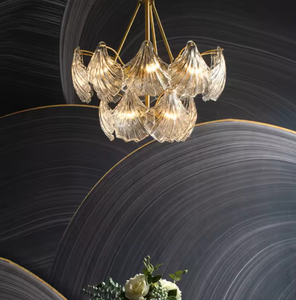 Lustre français d'intérieur décoratif lumière nordique verre clair coquille abat-jour suspension pour chambre à coucher - Product Image 3