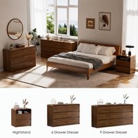 Coiffeuse de style moderne avec 9 tiroirs, commode en noyer de 63 pouces de large avec tiroirs à fermeture douce, style mi-siècle pour chambre à coucher