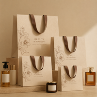 Sacs en papier personnalisés avec poignées découpées, pour emballages cadeaux, maquillage, beauté, durables, bruns, réutilisables