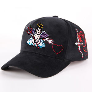 新しいスタイルの5パネル湾曲つば野球帽カスタムスエードスポーツキャップ野球帽ラインストーンロゴ付き - Product Image 3