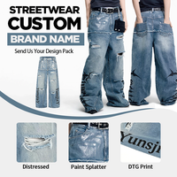 Pantalon en jean YSJY Streetwear personnalisé Y2K à franges, coupe ample, délavé, déchiré, élégant et décontracté pour homme