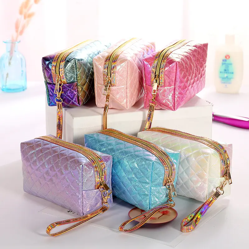 Wholesale Bulk Custom Color Quilted Pu Leather Beauty Makeup Brush Vanity Cosmetic Bags Organizer