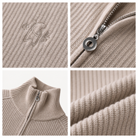 Pull en tricot fin taupe pour femme, col montant, manches longues, fabrication sur mesure