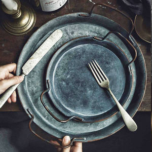 Dessert Farmhouse Rustic <b>Black</b> Round Shape Serving Foods <b>Tray</b> for Table Centerpieces Decorations High Quality Metal Fruits <b>Tray</b> - Product Image 4