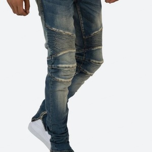 <b>Men</b> <b>Black</b> Blue Skinny Striped Stretch <b>Biker</b> <b>Jeans</b> Denim Pant With Ankle Zipper - Product Image 6