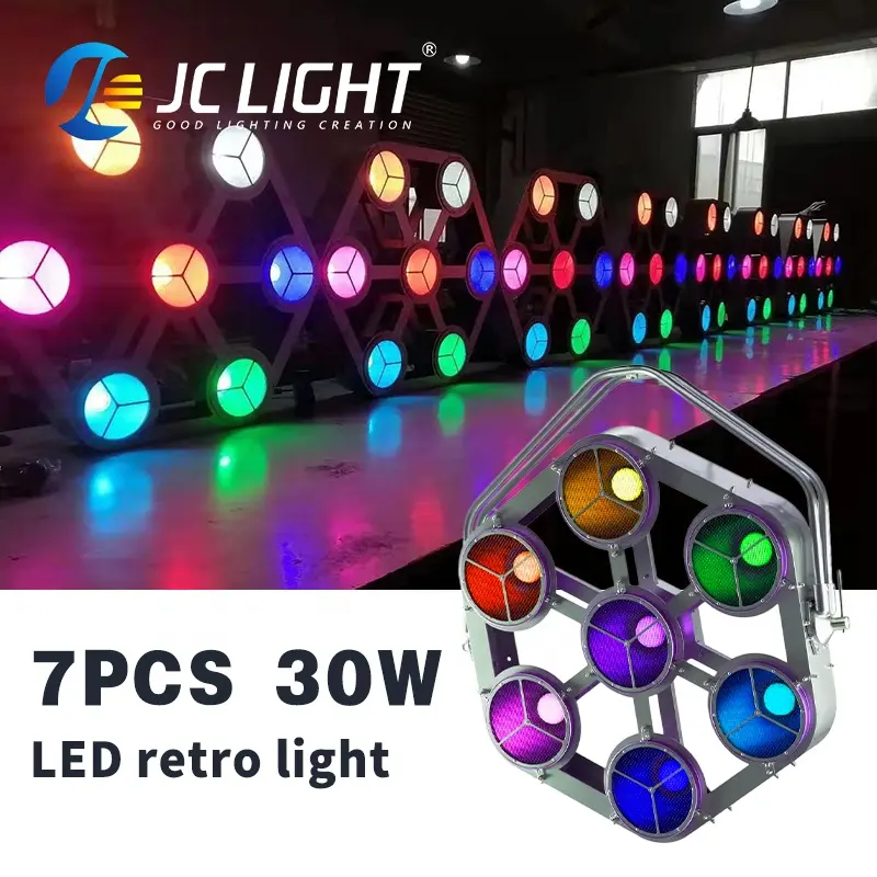 7*30w Dmx Led 픽셀 레트로 리턴 라이트 Rgb 3in1 무한 회전 메이플 리프 레트로 픽셀 무대 스트로브 배경 조명