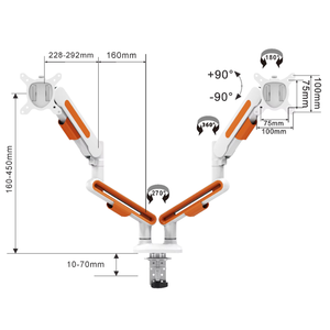 <span class=keywords><strong>Support</strong></span> de moniteur <span class=keywords><strong>double</strong></span> écran <span class=keywords><strong>VESA</strong></span> réglable et pivotant, multicolores, pour écran jusqu'à 34 pouces - Product Image 5