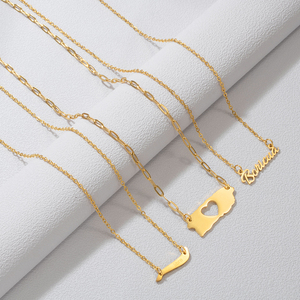 Collar de <span class=keywords><strong>Acero</strong></span> <span class=keywords><strong>Inoxidable</strong></span> con Colgante de Corazón de Puerto Rico PR Knife Libre Boricua para Mujer, Joyería Étnica Tradicional # 569762 - Product Image 3