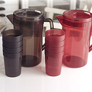 <b>Plastic</b> Cold Water Pitcher Set 3.5L With 4 Cups Red Household Beverage Dispenser For Outdoor Indoor Use - Product Image 4