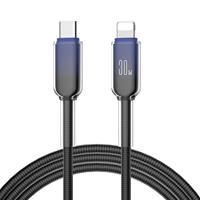 Kabel Data PD tipe-c ponsel, kabel pengisian daya Cepat Ponsel kristal es 30W untuk iPhone 11 12 13 14 15