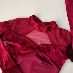 2024 mới hợp thời trang bán hàng nóng Hoàng Gia nhung đỏ phụ nữ cô gái dài tay Áo cao cổ múa ba lê leotards - Product Image 3