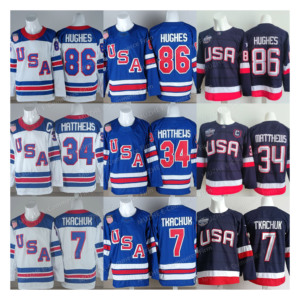เสื้อฮอกกี้ชาย USA 19 ลายพิมพ์แบบรีดร้อน Matthew Tkachuk 34 Auston สำหรับ Matthews 43 Quinn Hughes 9 Jack Eichel 7 Brady Tkachuk - Product Image 1