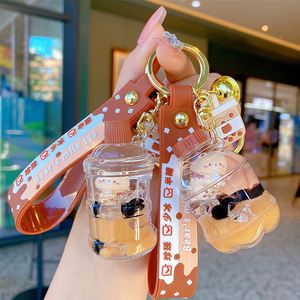 Cartoon Oil Pearl Milk Tea Bear <b>Floating</b> Liquid Keychain for Girl Bag Pendant Cute Mug Drink Bottle Keyring Key Charm Gift - Product Image 1