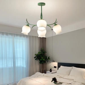 Lustre Suspendu LED pour Chambre à Coucher, Motif Floral Muguet Romantique Français, Style Crème, Hauteur Réglable, en Fer et Verre - Product Image 3